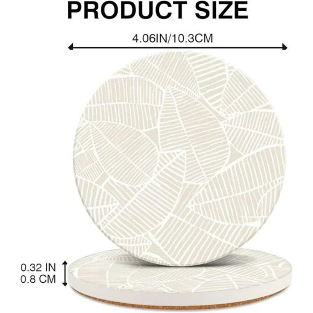 Ceramic drink coasters set of 2 absorbent marble leaf cork back coffee table dec